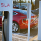 A Model S charges at a Supercharger.